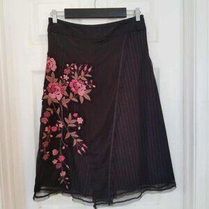 Basil & Maude Sheer Skirt over Capris Embroidered Flowers Striped Pants  NWOT 6